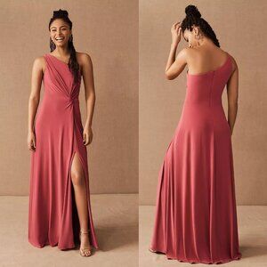 Anthropologie BHLDN Brixen one-shoulder pink maxi dress side slit 14 stretch